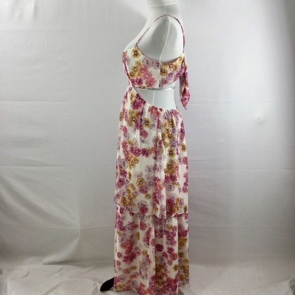 Wayf Tiered Maxi Dress Magenta Daisies Size L NWT - Picture 7 of 12